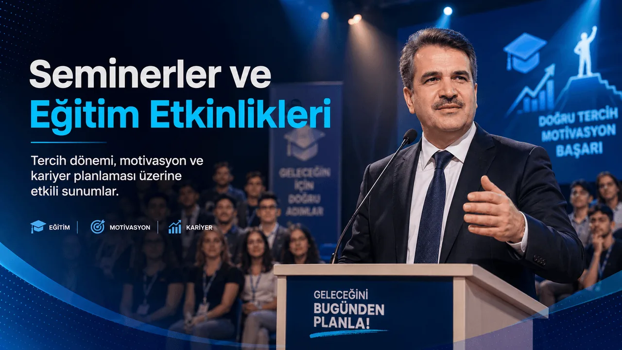 Gürbüz Gövrek sahnede öğrencilere seminer veriyor